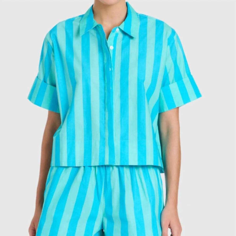 NEW LIVRO cropped club shirt in surf stripes